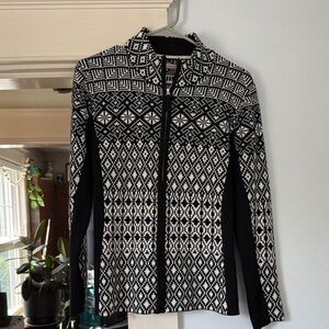 Obermeyer Black and White Patterned Merino Wool Sweater